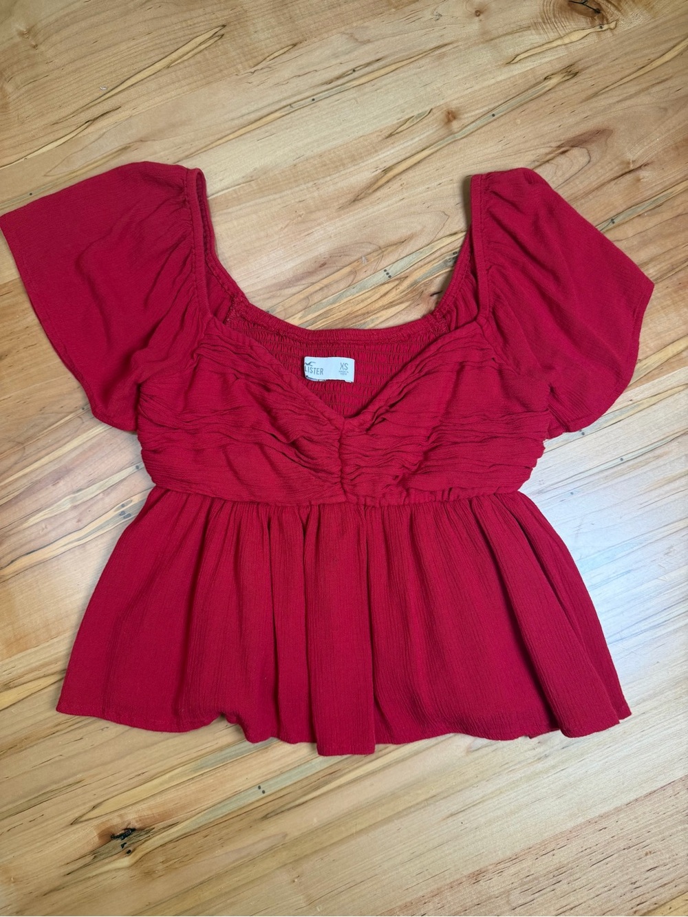 Hollister Red Ruched Babydoll Top XS